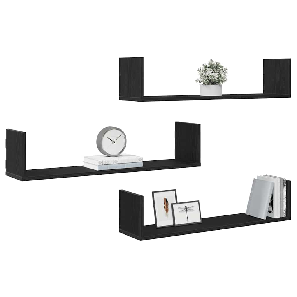 vidaXL Wandregale 3 Stk. Schwarz Eichen-Optik 80x18x18cm Holzwerkstoff