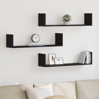 vidaXL Wandregale 3 Stk. Schwarz Eichen-Optik 80x18x18cm Holzwerkstoff