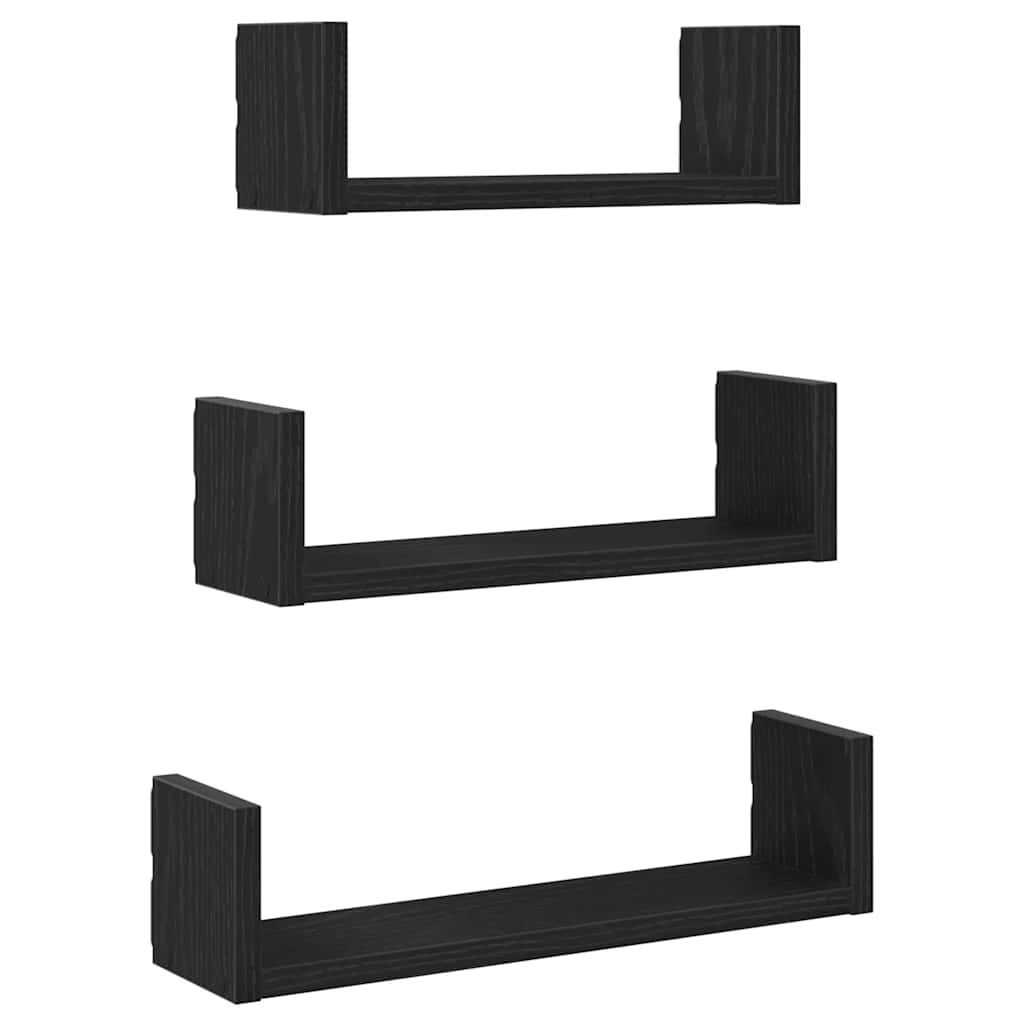 vidaXL Étagères murales 3 pcs Noir aspect chêne Aggloméré