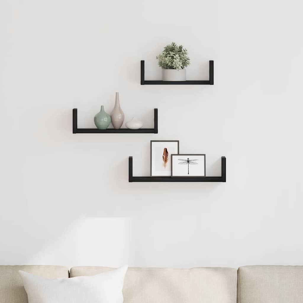 vidaXL Étagères murales 3 pcs Noir aspect chêne Aggloméré