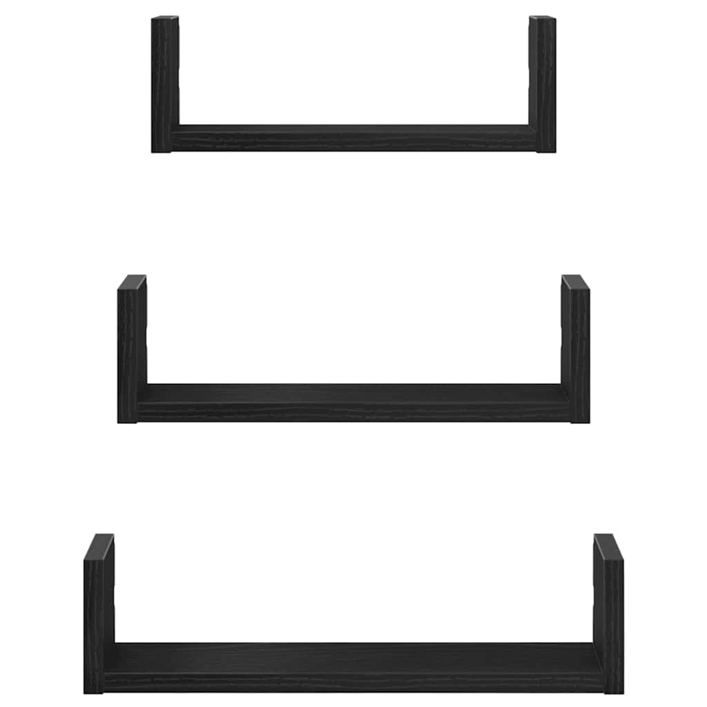 vidaXL Étagères murales 3 pcs Noir aspect chêne Aggloméré