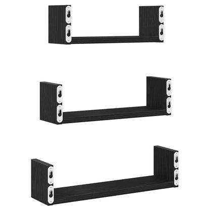 vidaXL Étagères murales 3 pcs Noir aspect chêne Aggloméré
