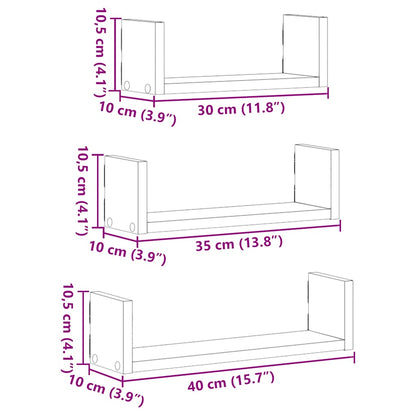 vidaXL Étagères murales 3 pcs Noir aspect chêne Aggloméré