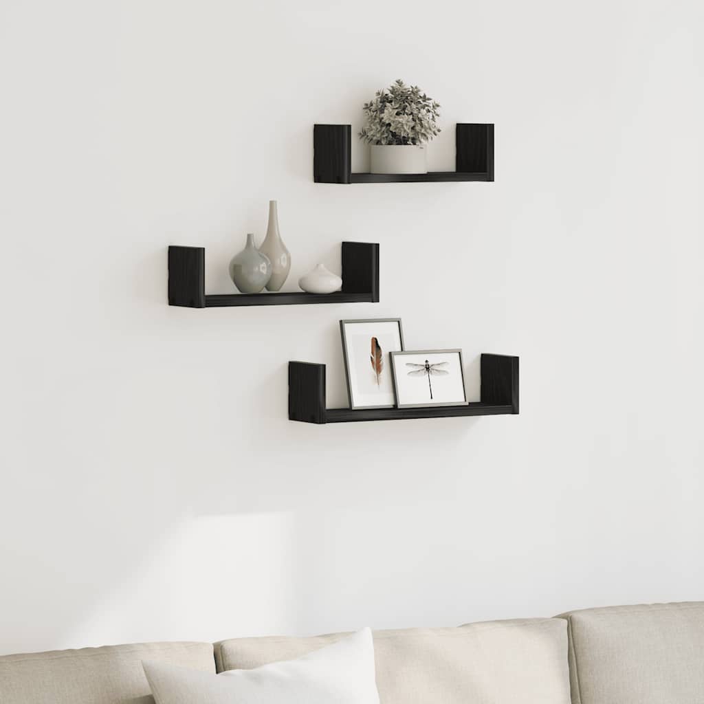 vidaXL Étagères murales 3 pcs Noir aspect chêne Aggloméré