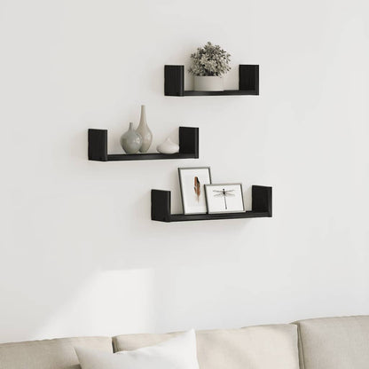 vidaXL Étagères murales 3 pcs Noir aspect chêne Aggloméré