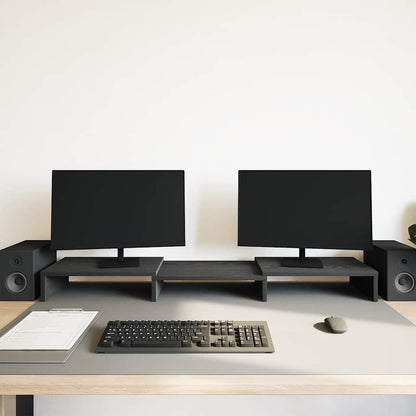 Monitorständer Verstellbar Schwarz Eichen-Optik 80x24x10,5 cm