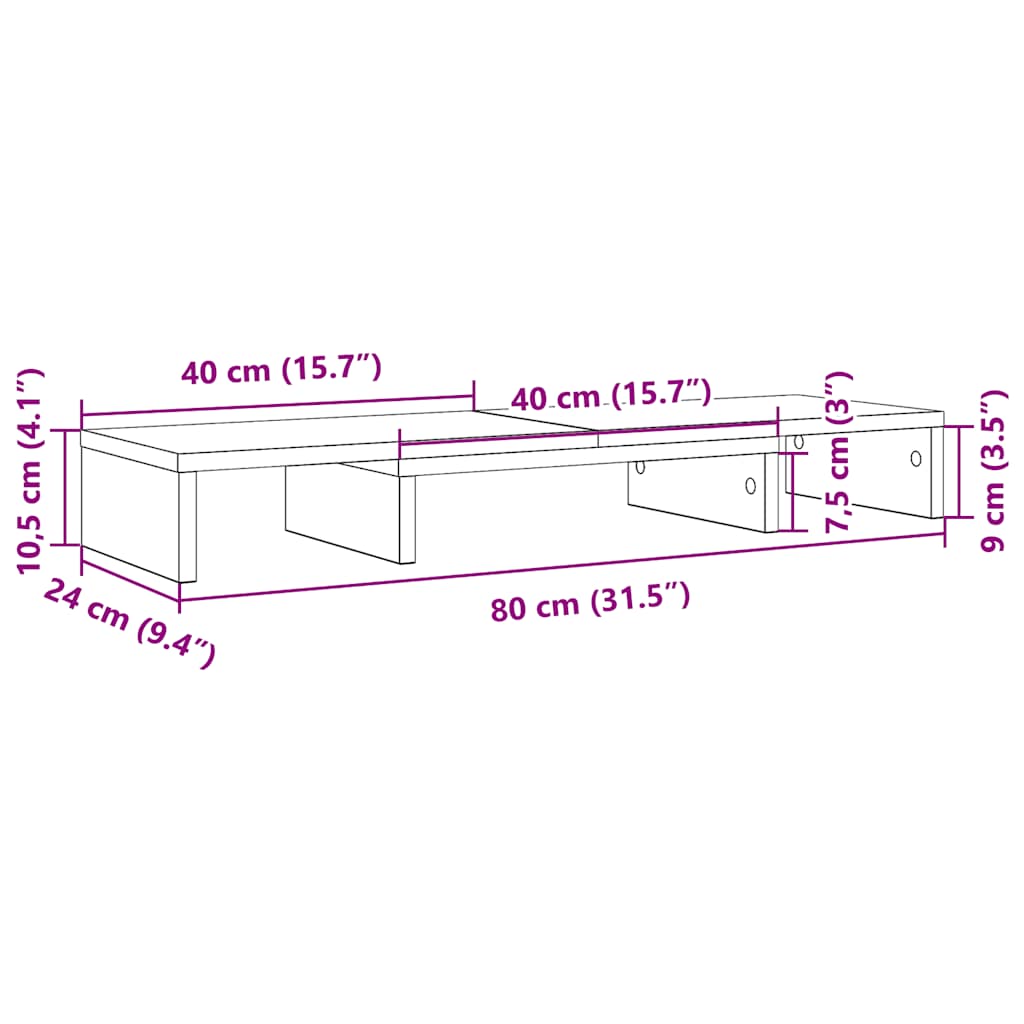 Monitorständer Verstellbar Schwarz Eichen-Optik 80x24x10,5 cm