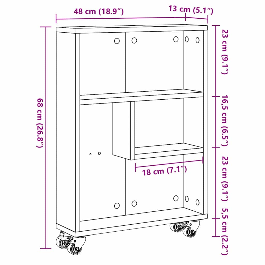 vidaXL Schmaler Aufbewahrungswagen Schwarz Eichen-Optik