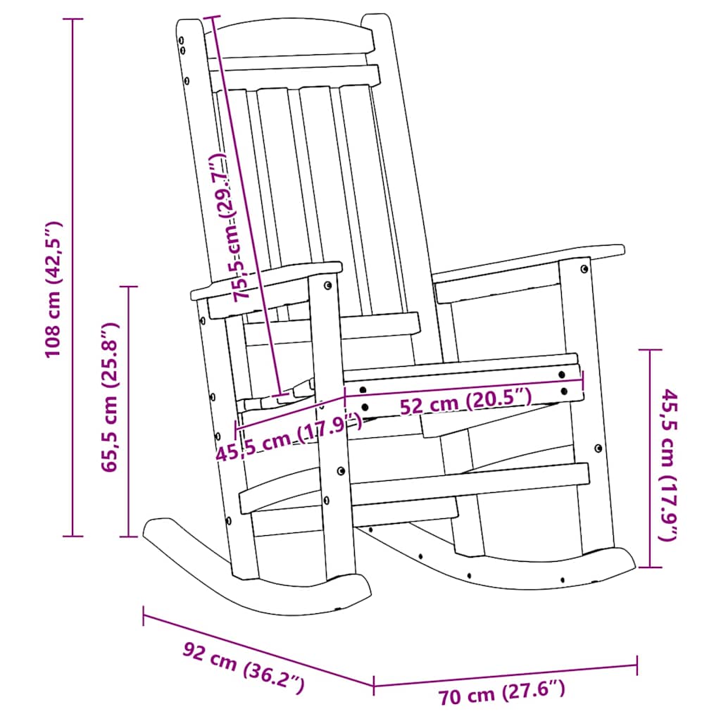 Schaukelstuhl für den Garten Hellgrau 92 x 70 x 108cm HDPE