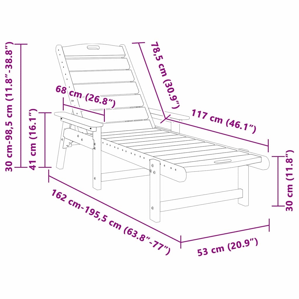 vidaXL Sonnenliege Schwarz 195,5 x 53 x 98,5 cm HDPE