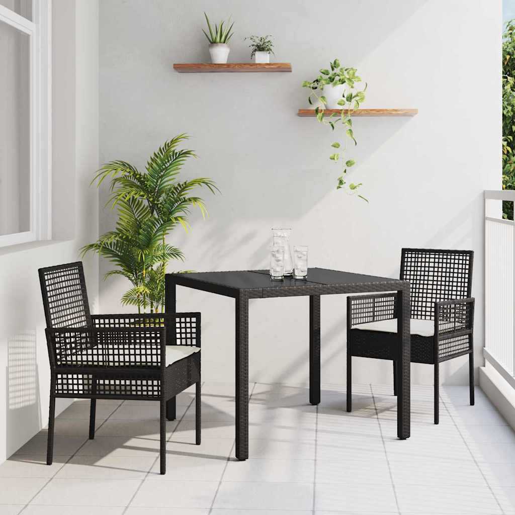 Garten Essgruppe 3 pcs Schwarz Poly-Rattan