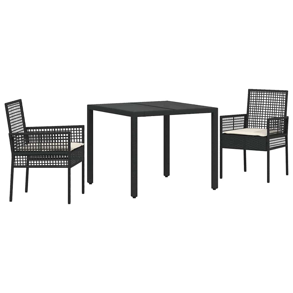 Garten Essgruppe 3 pcs Schwarz Poly-Rattan