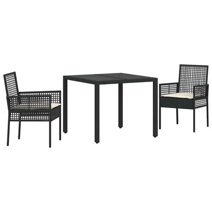 Garten Essgruppe 3 pcs Schwarz Poly-Rattan