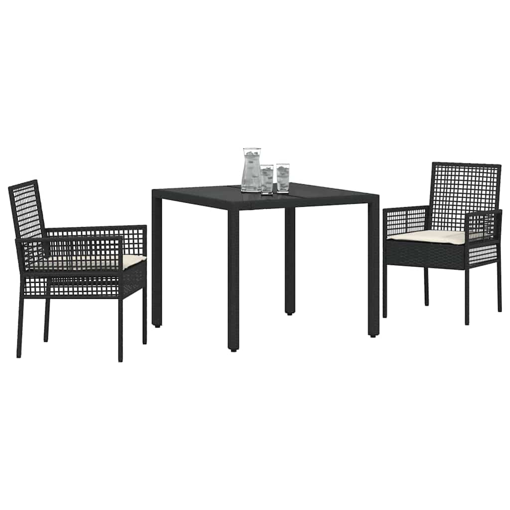 Garten Essgruppe 3 pcs Schwarz Poly-Rattan