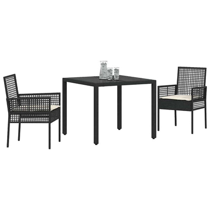 Garten Essgruppe 3 pcs Schwarz Poly-Rattan