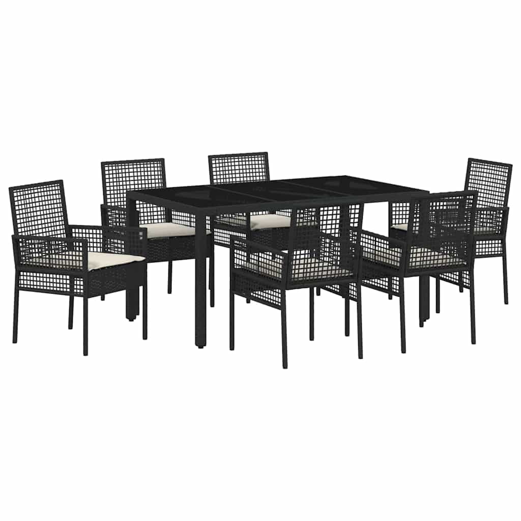 Garten Essgruppe 7 pcs Schwarz Poly-Rattan