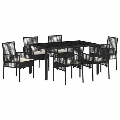 Garten Essgruppe 7 pcs Schwarz Poly-Rattan