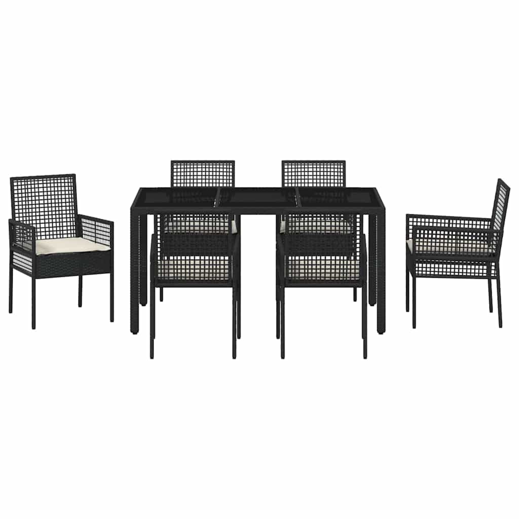Garten Essgruppe 7 pcs Schwarz Poly-Rattan