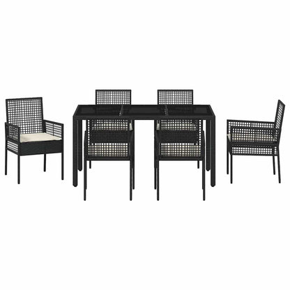 Garten Essgruppe 7 pcs Schwarz Poly-Rattan
