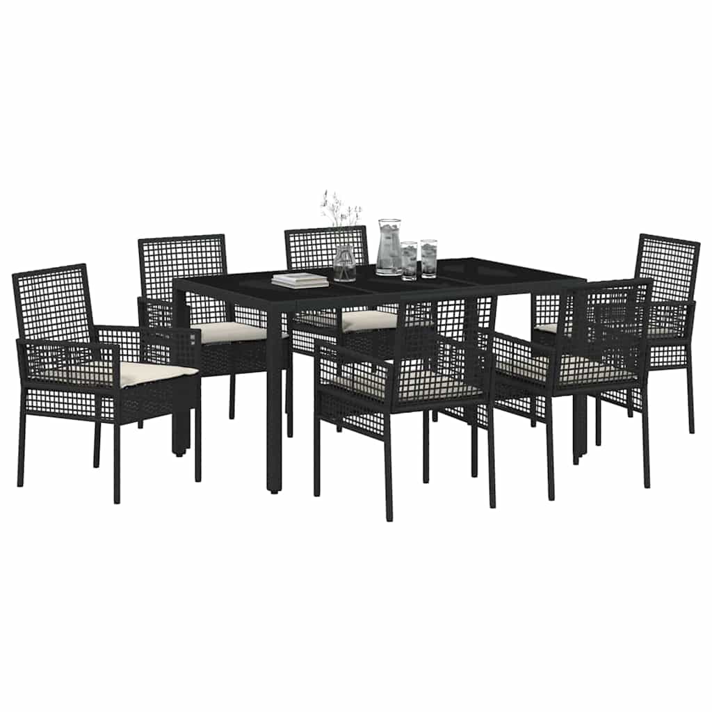 Garten Essgruppe 7 pcs Schwarz Poly-Rattan