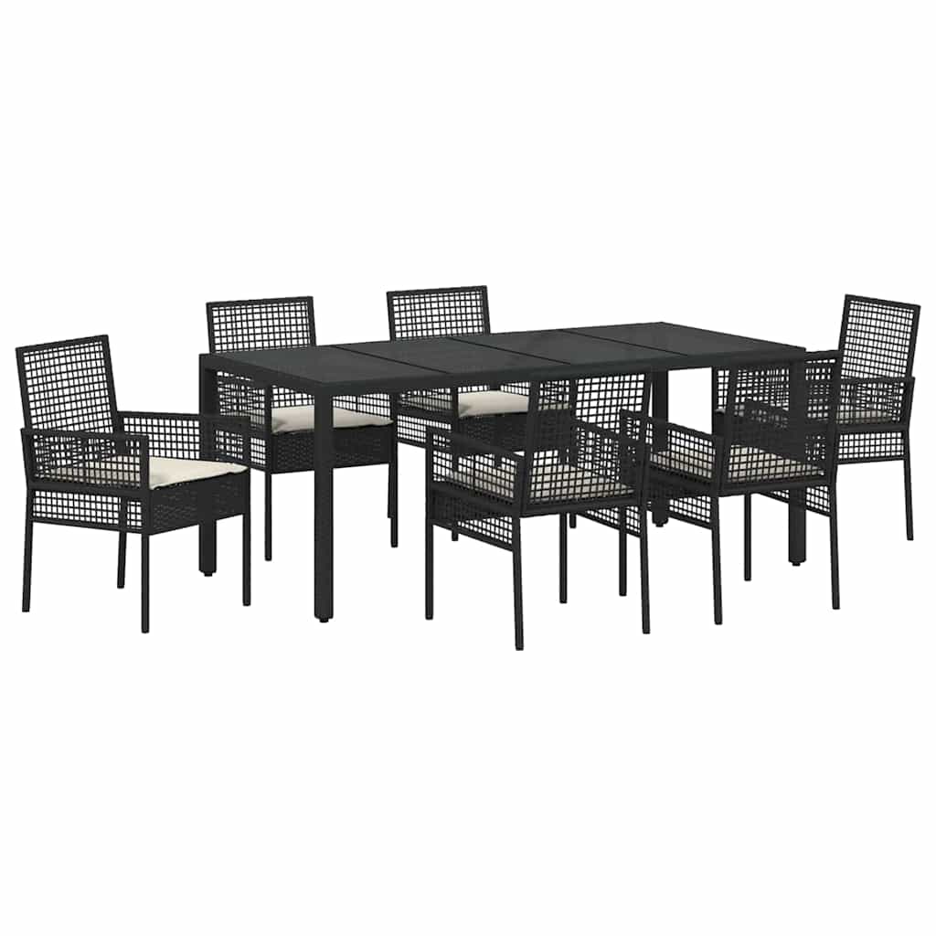 Garten Essgruppe 7 pcs Schwarz Poly-Rattan