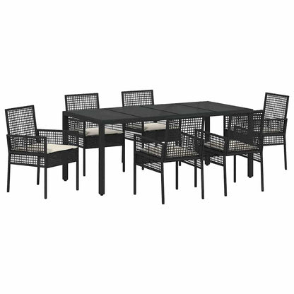 Garten Essgruppe 7 pcs Schwarz Poly-Rattan