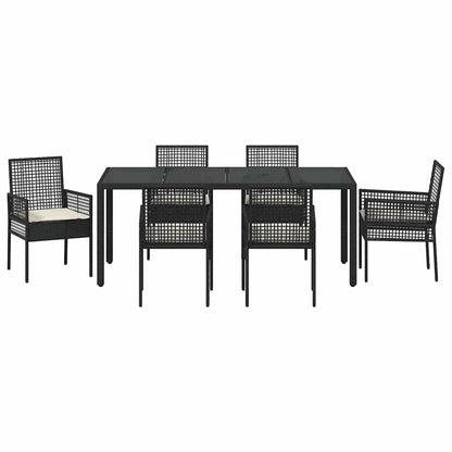 Garten Essgruppe 7 pcs Schwarz Poly-Rattan