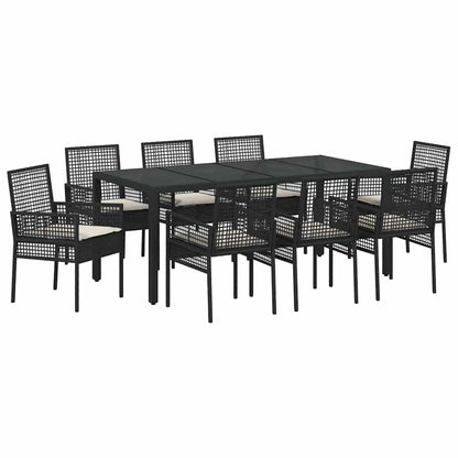 Garten Essgruppe 9 pcs Schwarz Poly-Rattan