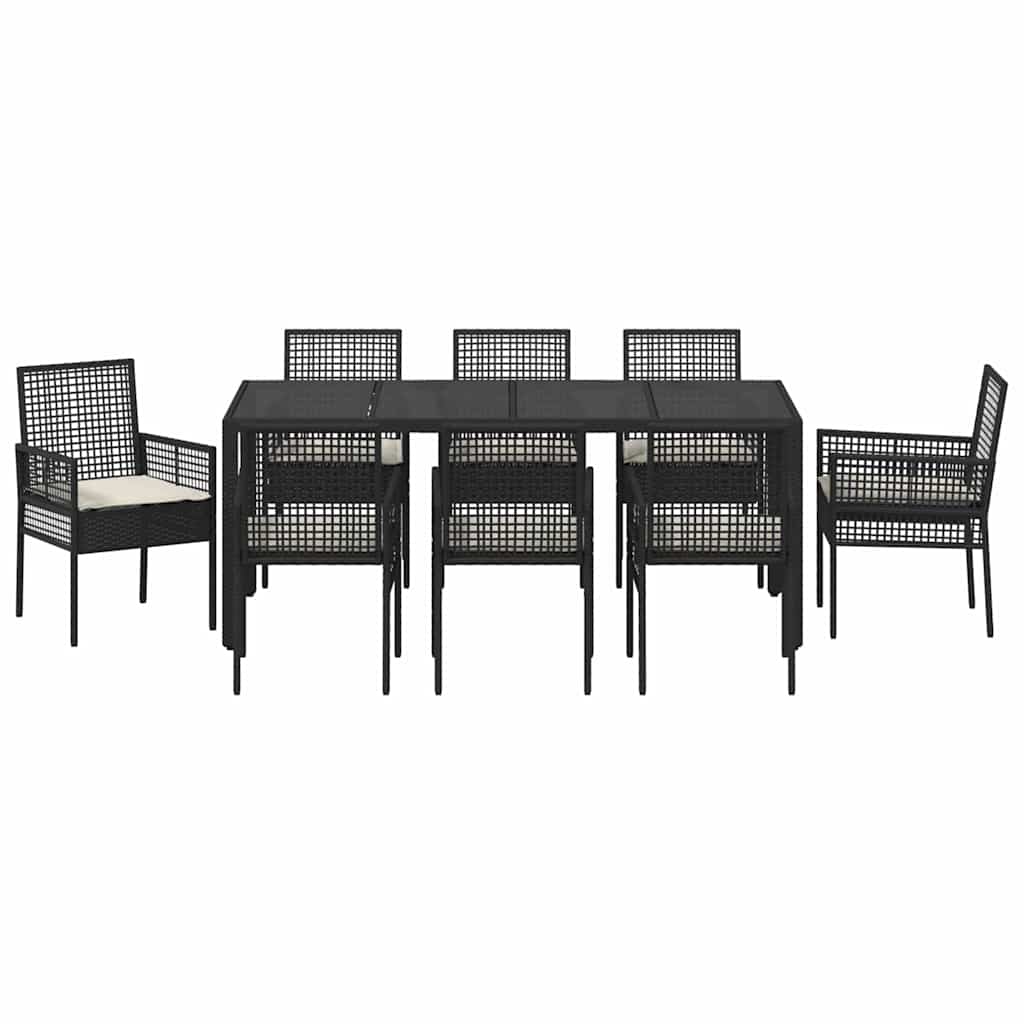 Garten Essgruppe 9 pcs Schwarz Poly-Rattan