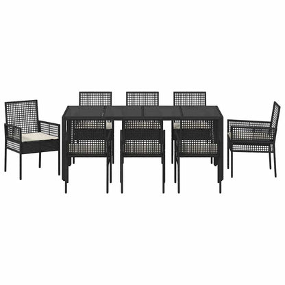 Garten Essgruppe 9 pcs Schwarz Poly-Rattan