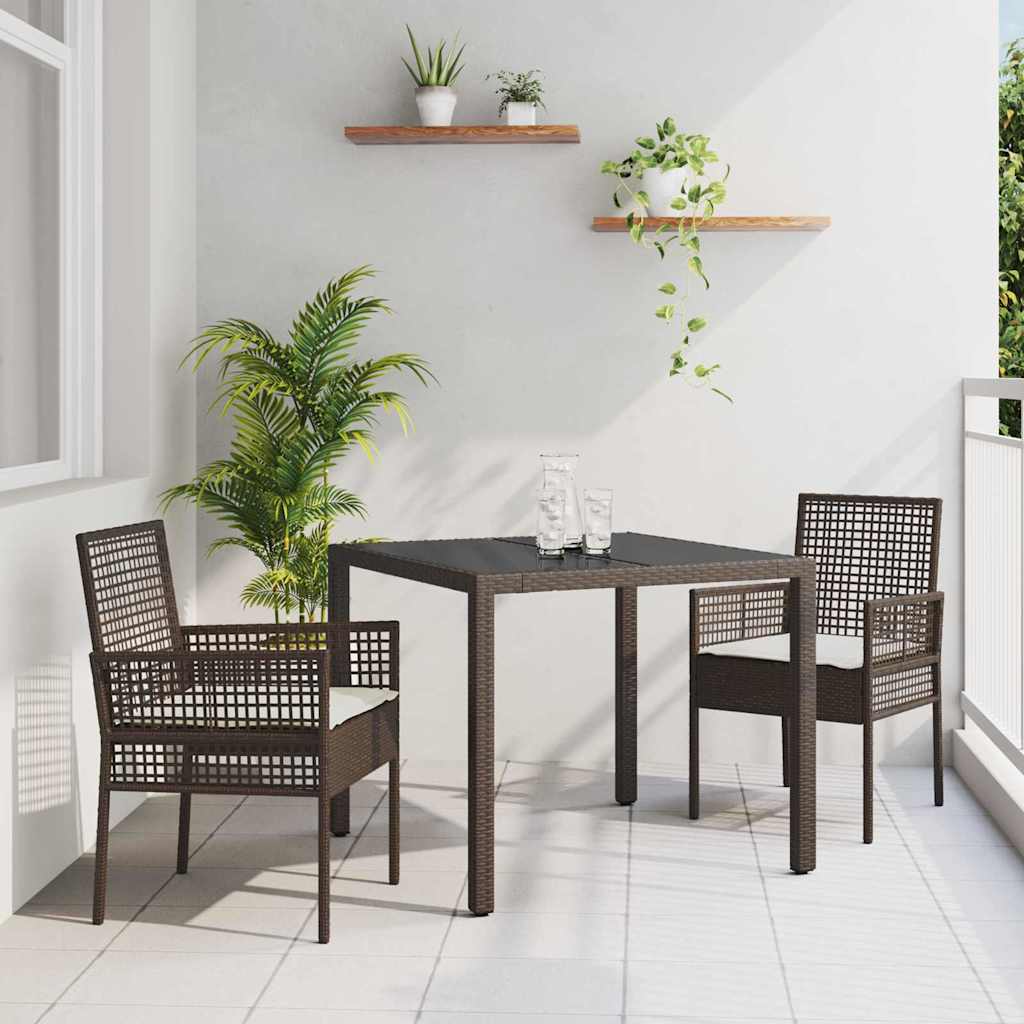 Garten Essgruppe 3 pcs Braun Poly-Rattan