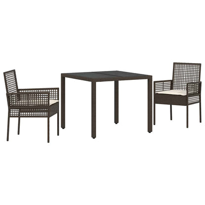 Garten Essgruppe 3 pcs Braun Poly-Rattan