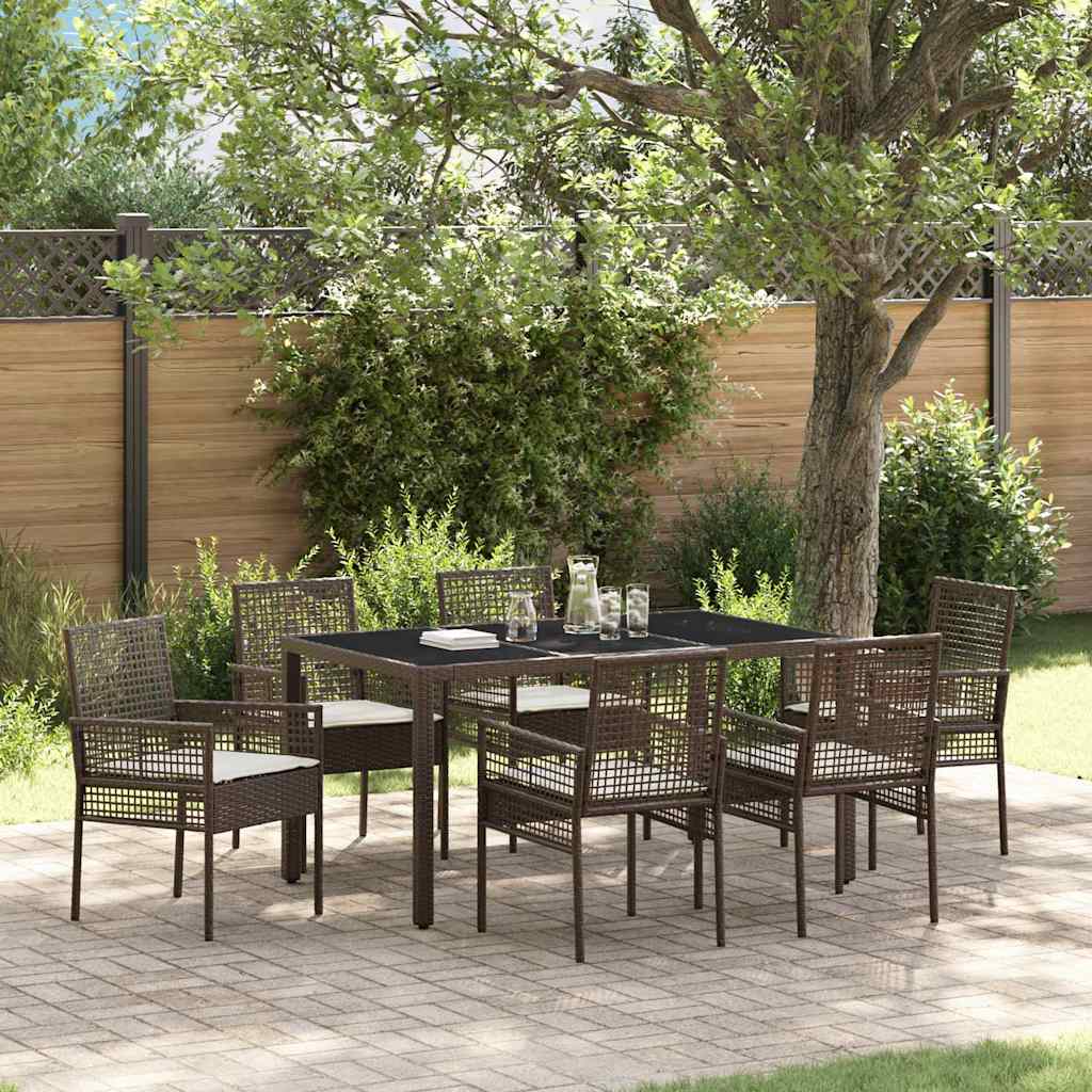 Garten Essgruppe 7 pcs Braun Poly-Rattan