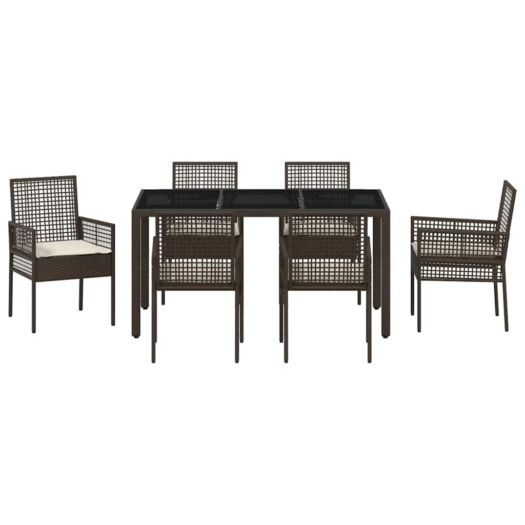 Garten Essgruppe 7 pcs Braun Poly-Rattan