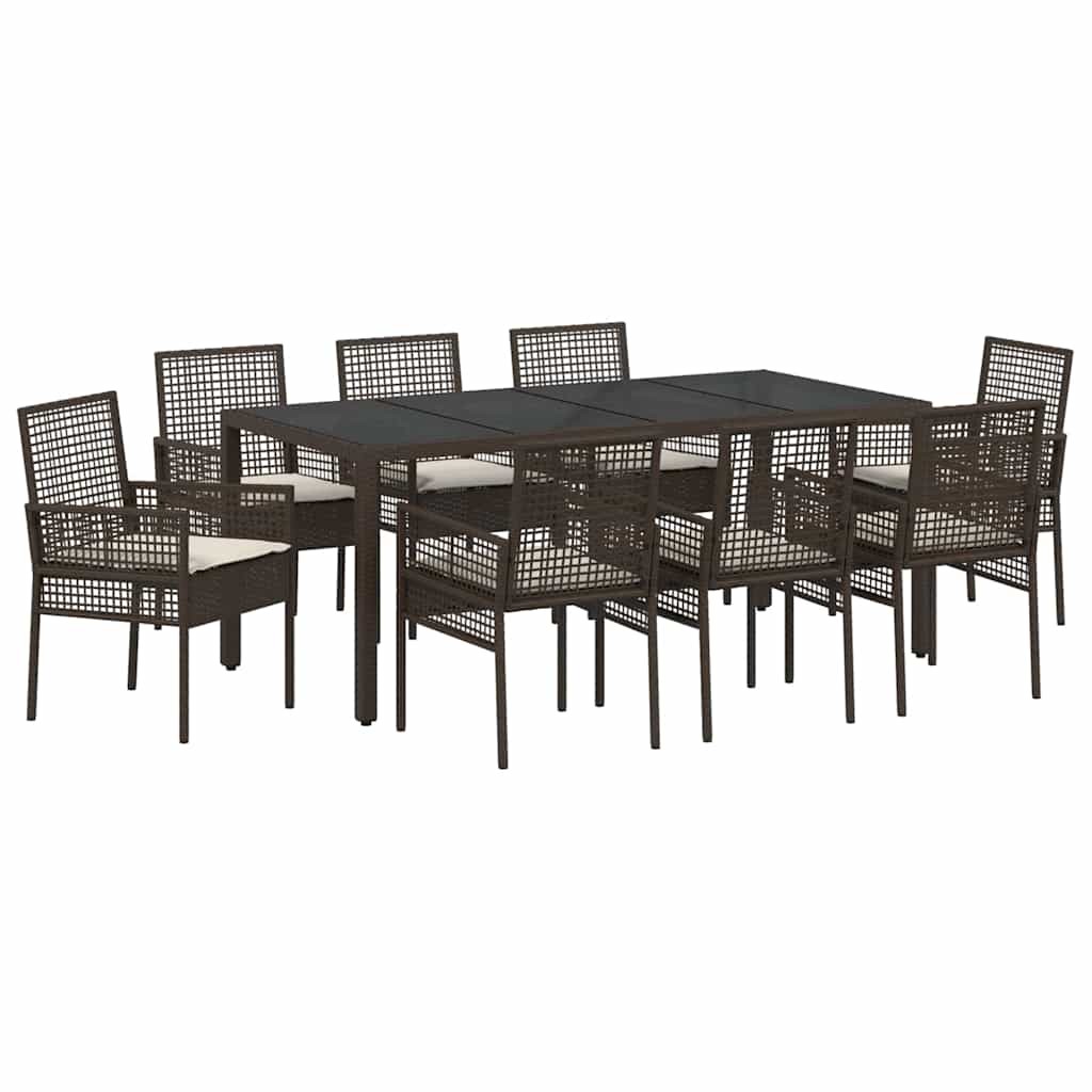 Garten Essgruppe 9 pcs Braun Poly-Rattan