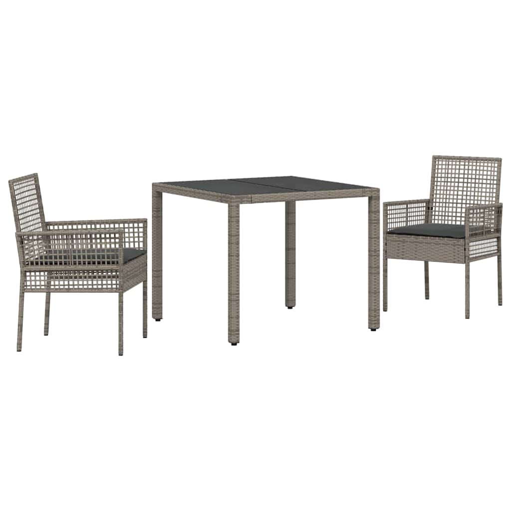 Garten Essgruppe 3 pcs Grau Poly-Rattan
