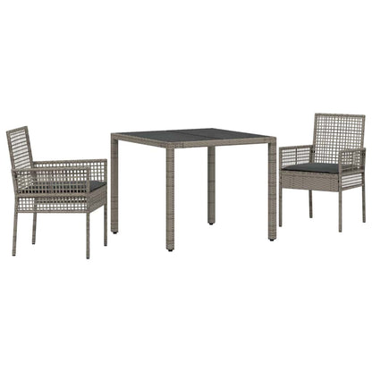 Garten Essgruppe 3 pcs Grau Poly-Rattan