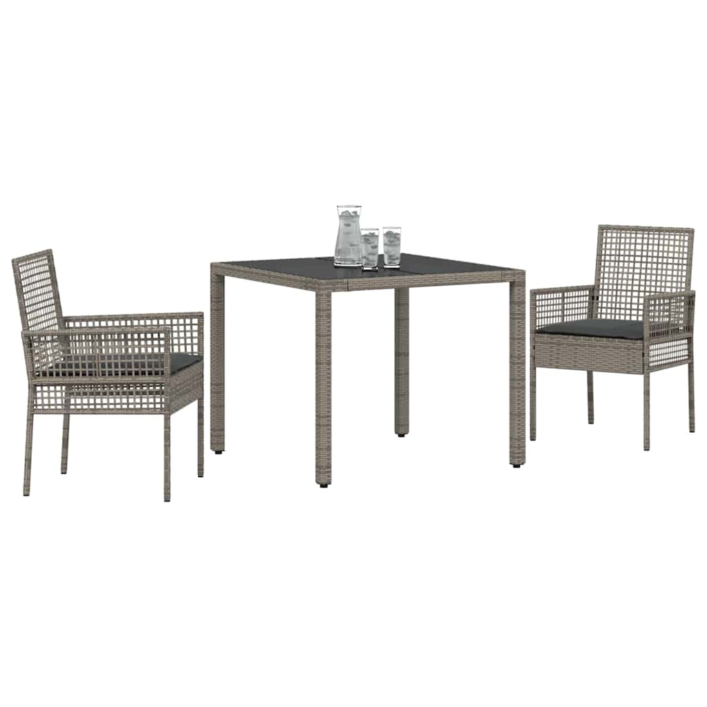 Garten Essgruppe 3 pcs Grau Poly-Rattan