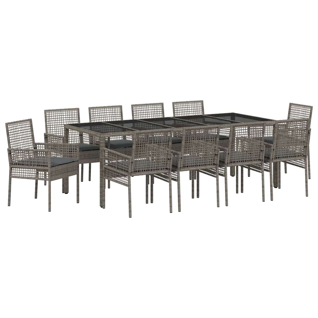 Garten Essgruppe 11 pcs Grau Poly-Rattan