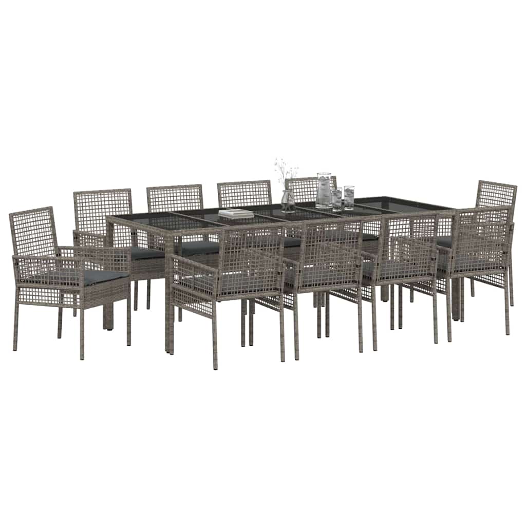 Garten Essgruppe 11 pcs Grau Poly-Rattan
