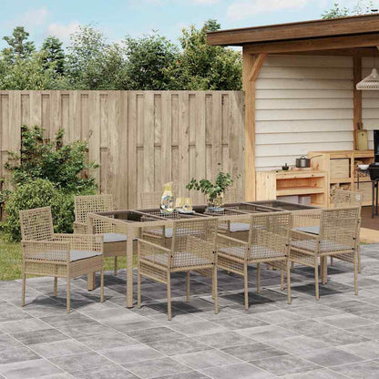 Garten Essgruppe 9 pcs Beige Poly-Rattan