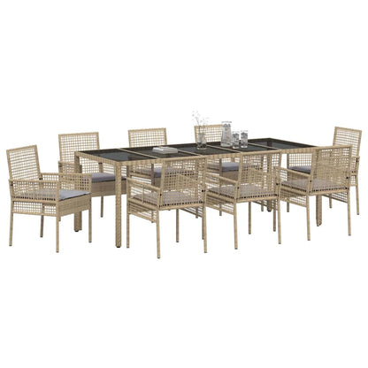 Garten Essgruppe 9 pcs Beige Poly-Rattan