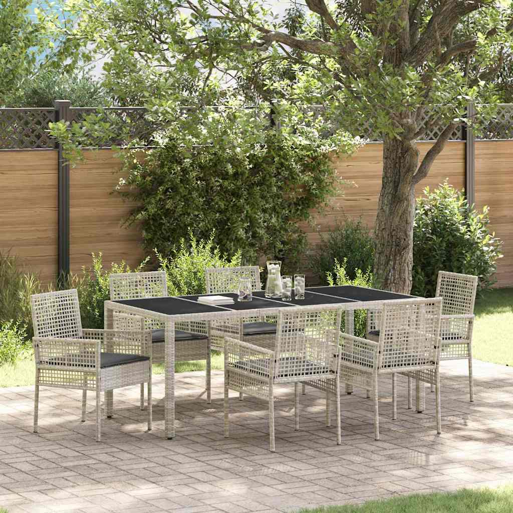 Garten Essgruppe 7 pcs Hellgrau Poly-Rattan