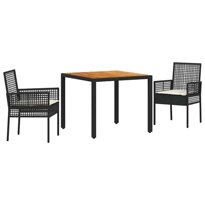 Garten Essgruppe 3 pcs Schwarz Poly-Rattan