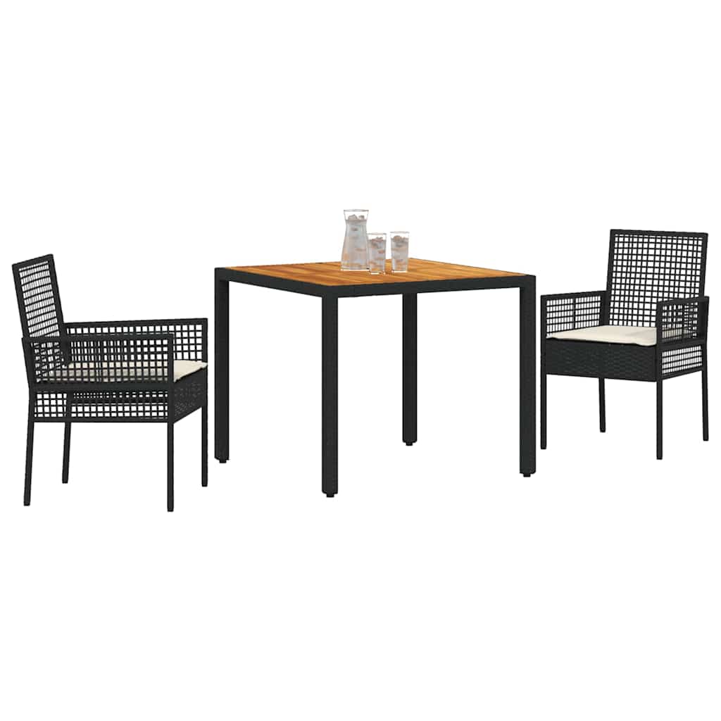 Garten Essgruppe 3 pcs Schwarz Poly-Rattan