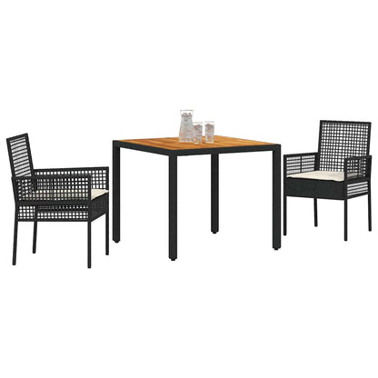 Garten Essgruppe 3 pcs Schwarz Poly-Rattan