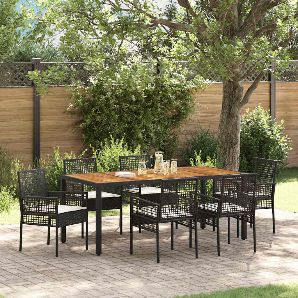 Garten Essgruppe 7 pcs Schwarz Poly-Rattan
