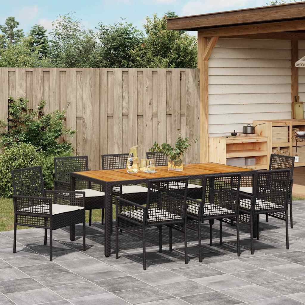 Garten Essgruppe 9 pcs Schwarz Poly-Rattan