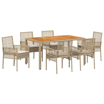 Garten Essgruppe 7 pcs Beige Poly-Rattan