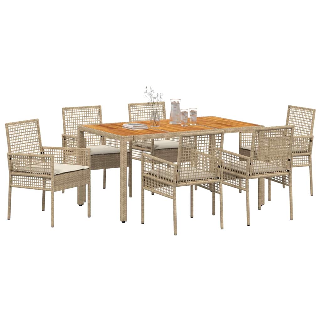 Garten Essgruppe 7 pcs Beige Poly-Rattan
